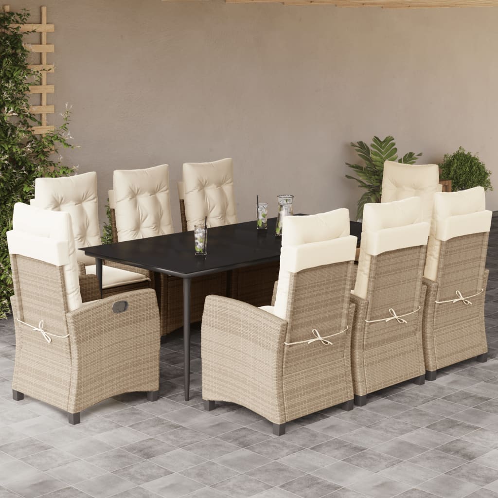9-tlg. Garten-Essgruppe mit Kissen Beige Poly Rattan